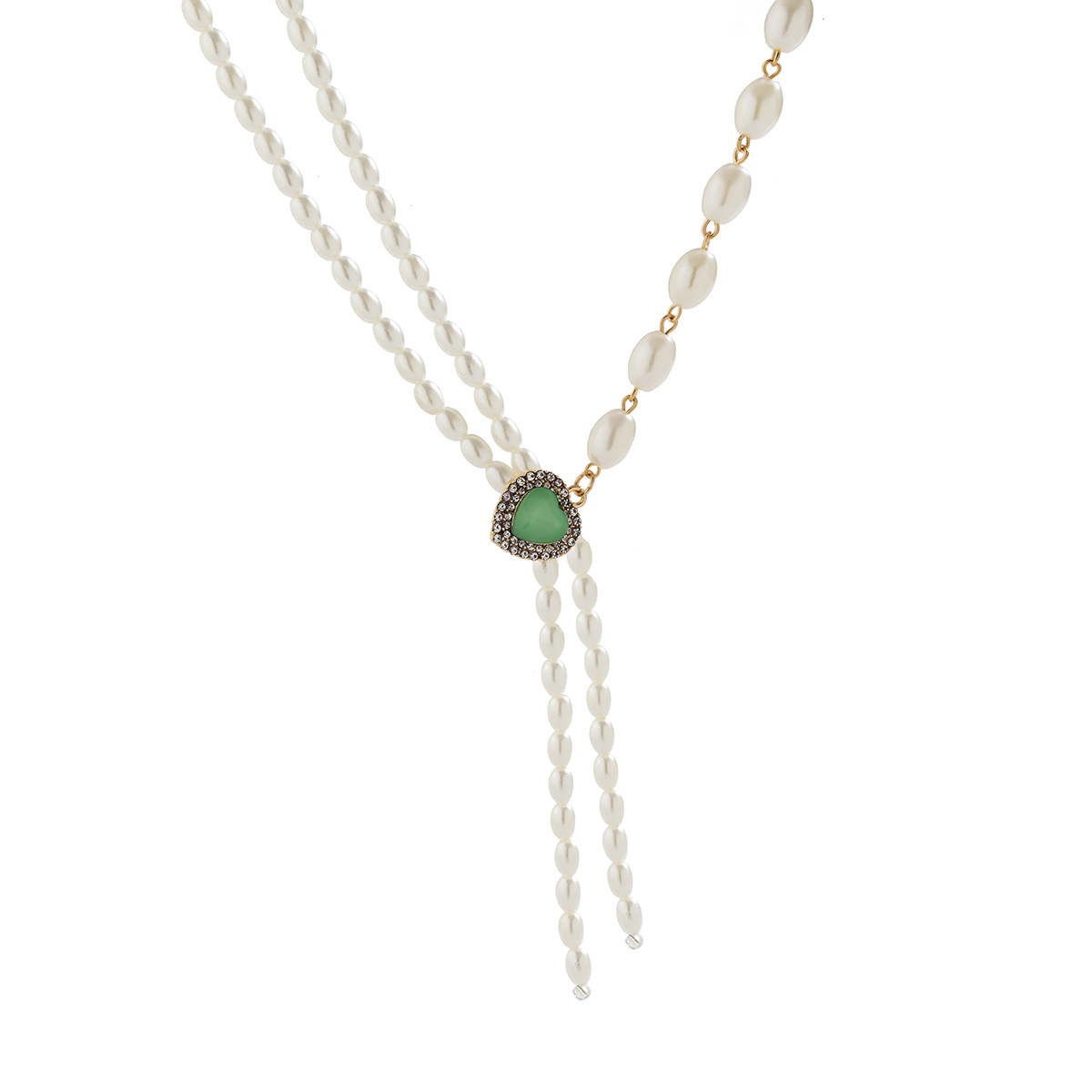 European and American cross-border jewelry, retro and asymmetrical imitation pearl tassel necklace, versatile and beloved micro-inlay necklace for women Item Picture