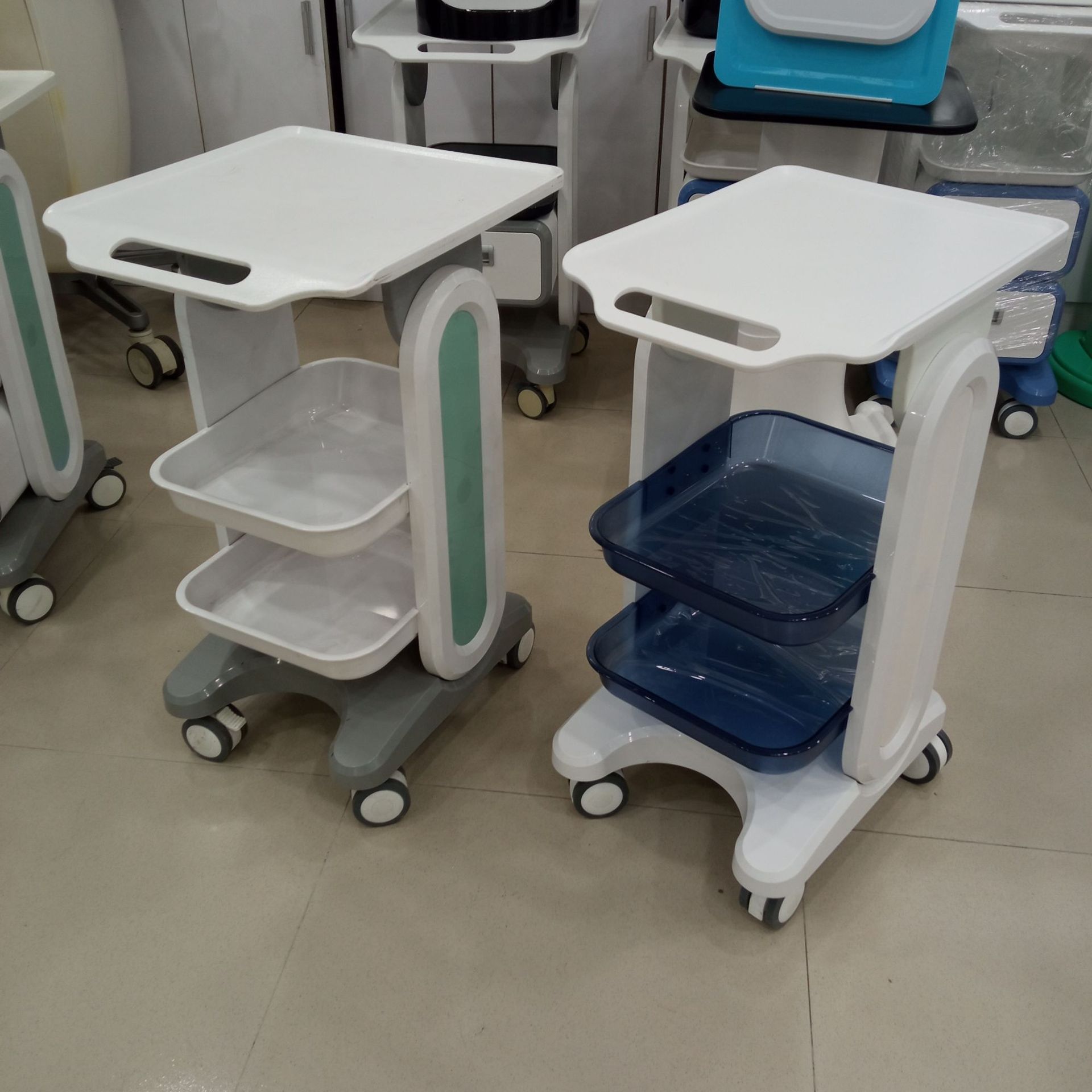 Simple abs clinic dental and oral tool cart, double tray mobile trolley, storage rack, medical equipment, beauty worker full figure