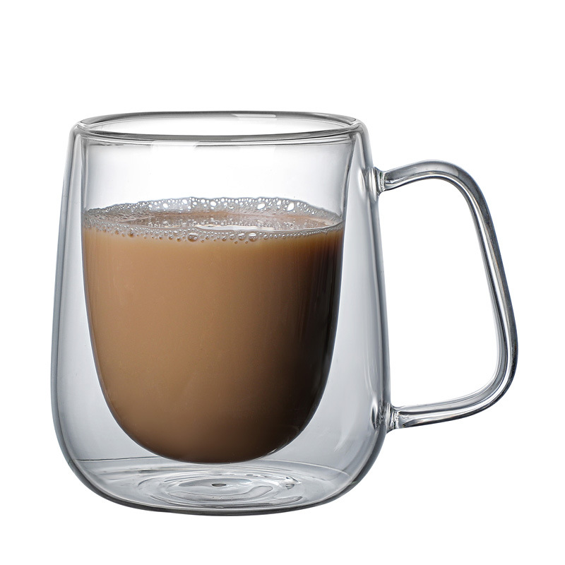 Double-layer heat-insulating glass cup, coffee milk beverage glass cup, household high-temperature resistant transparent glass water cup with handle Item Picture