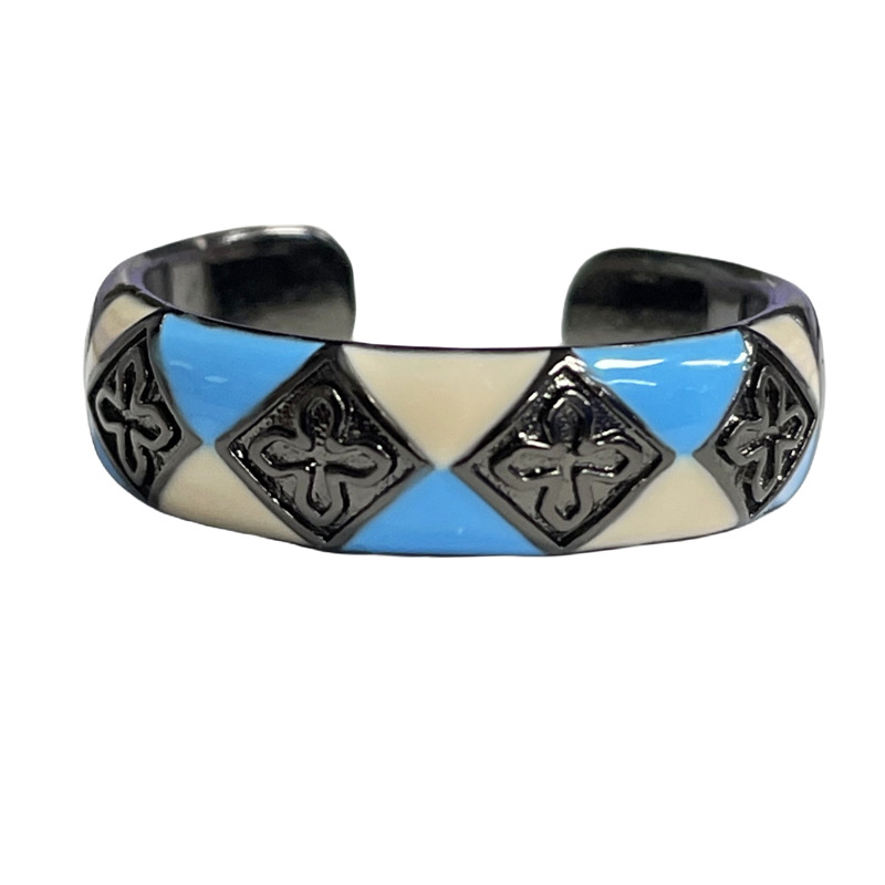 Dark style, individualistic and fashionable starlight checkered glaze open ring, cold and elegant feminine style, hot and spicy punk food ring Item Picture