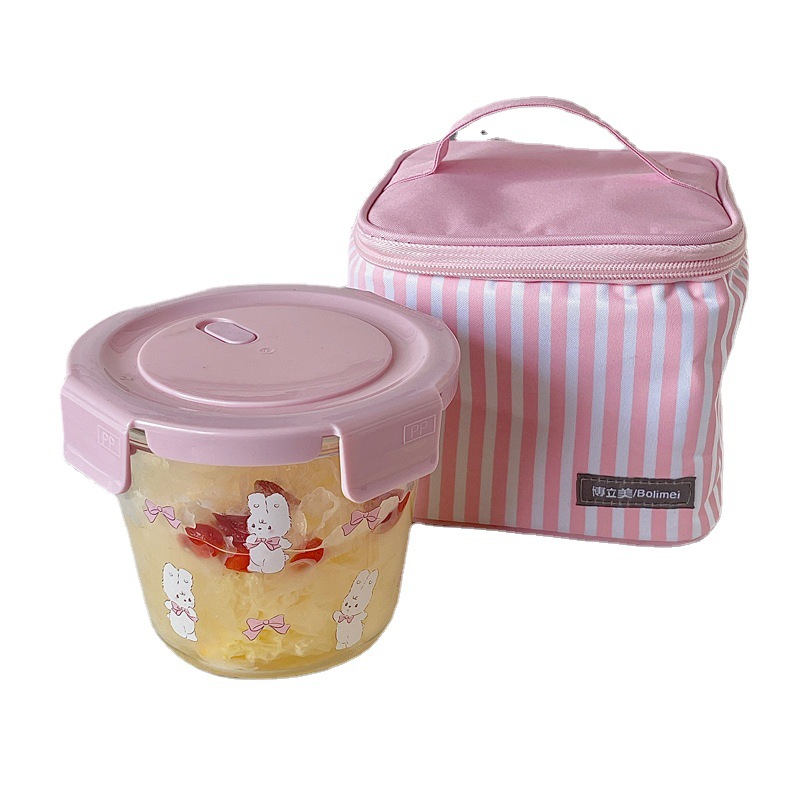Bolimei InS-style cloth-wrapped high borosilicate glass lunch box, microwave oven divider, rice bento box, fresh-keeping bowl with meals Item Picture