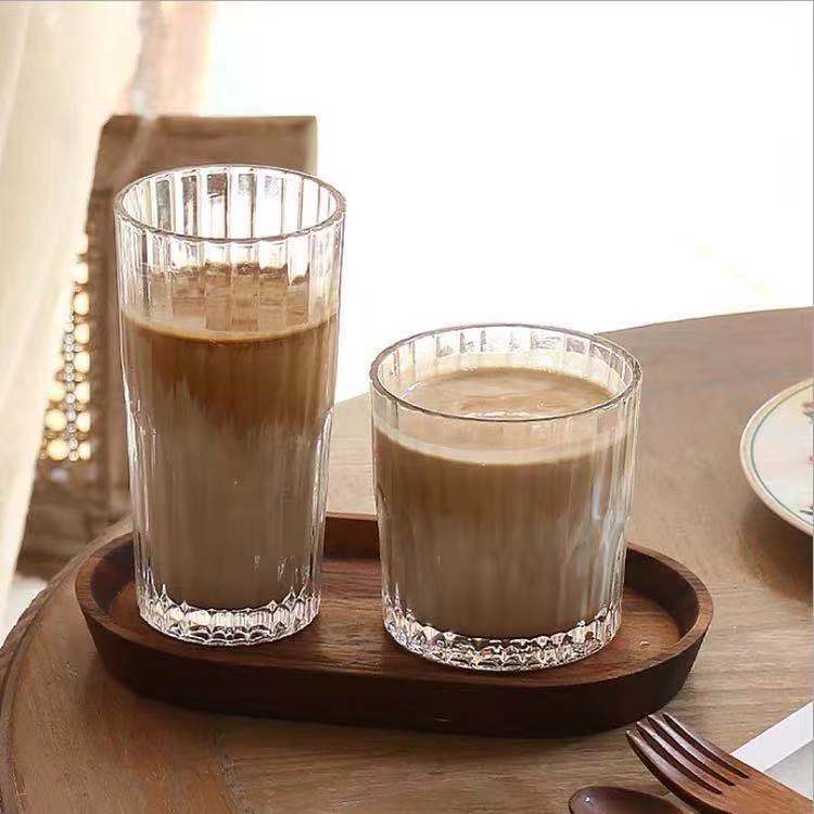 Household vintage vertical striped glass water cups, beverage juice and milk cups, Australian white cups, American latte cups, coffee cups Specification drawing