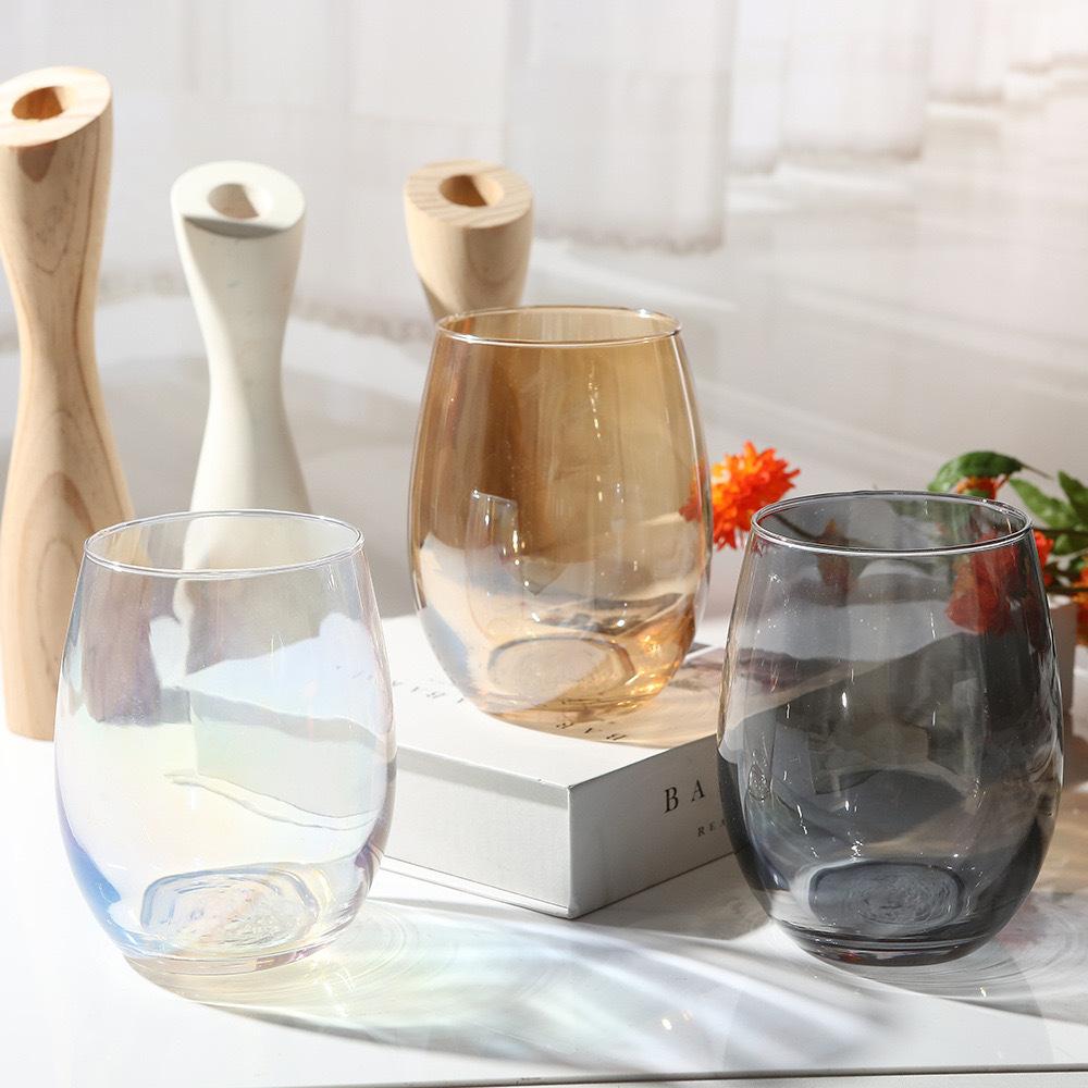 Electroplated glass egg cup factory direct sales, export creative red wine cups, home breakfast milk cups, egg-shaped cups full figure