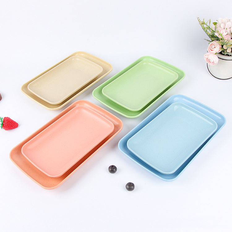 Wheat bellflower household rectangular tray plate, restaurant rectangular plate, simple plastic plate, snack plate details Picture