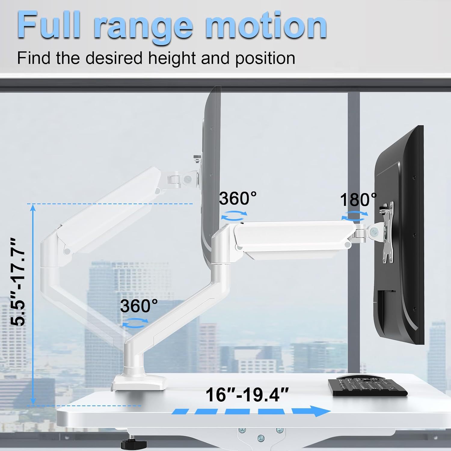 Factory direct supply of white computer monitor stand arm, rotating telescopic desktop base, desktop stand wholesale Specification drawing