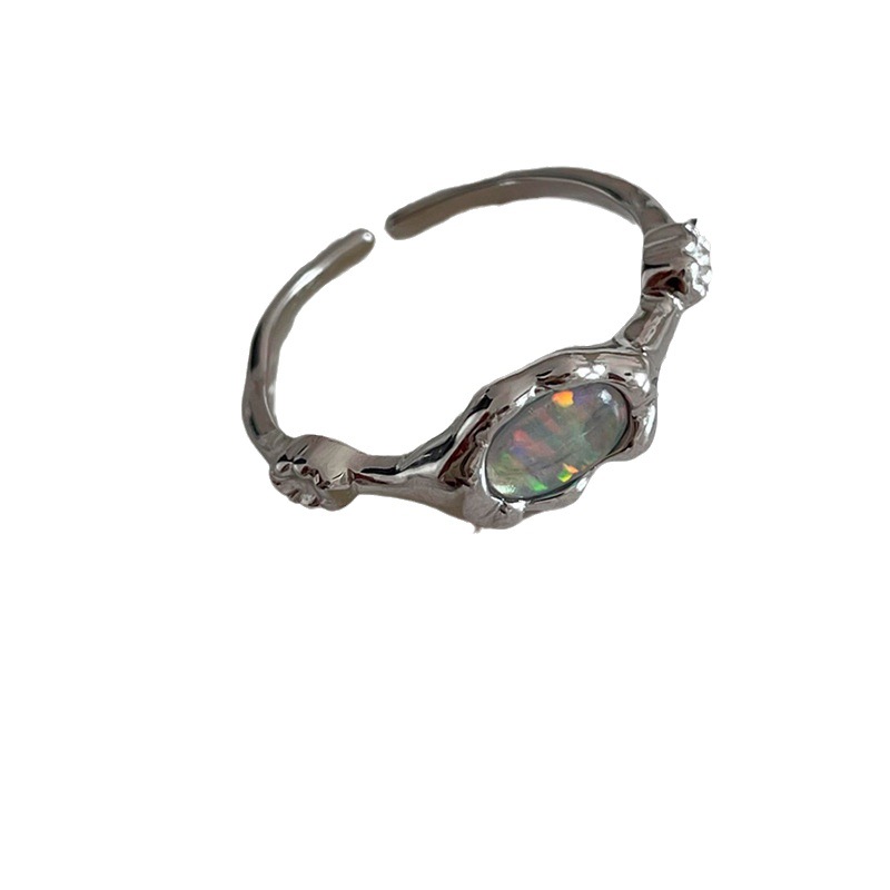 Opal colored small diamond ring for women's combination style, cold style, fashionable, individual, versatile and high-end index ring new style Item Picture