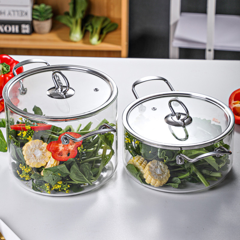 Special double-ear high borosilicate glass pot for electric ceramic stove, soup pot, instant noodle pot, household high-temperature resistant large-capacity health pot full figure