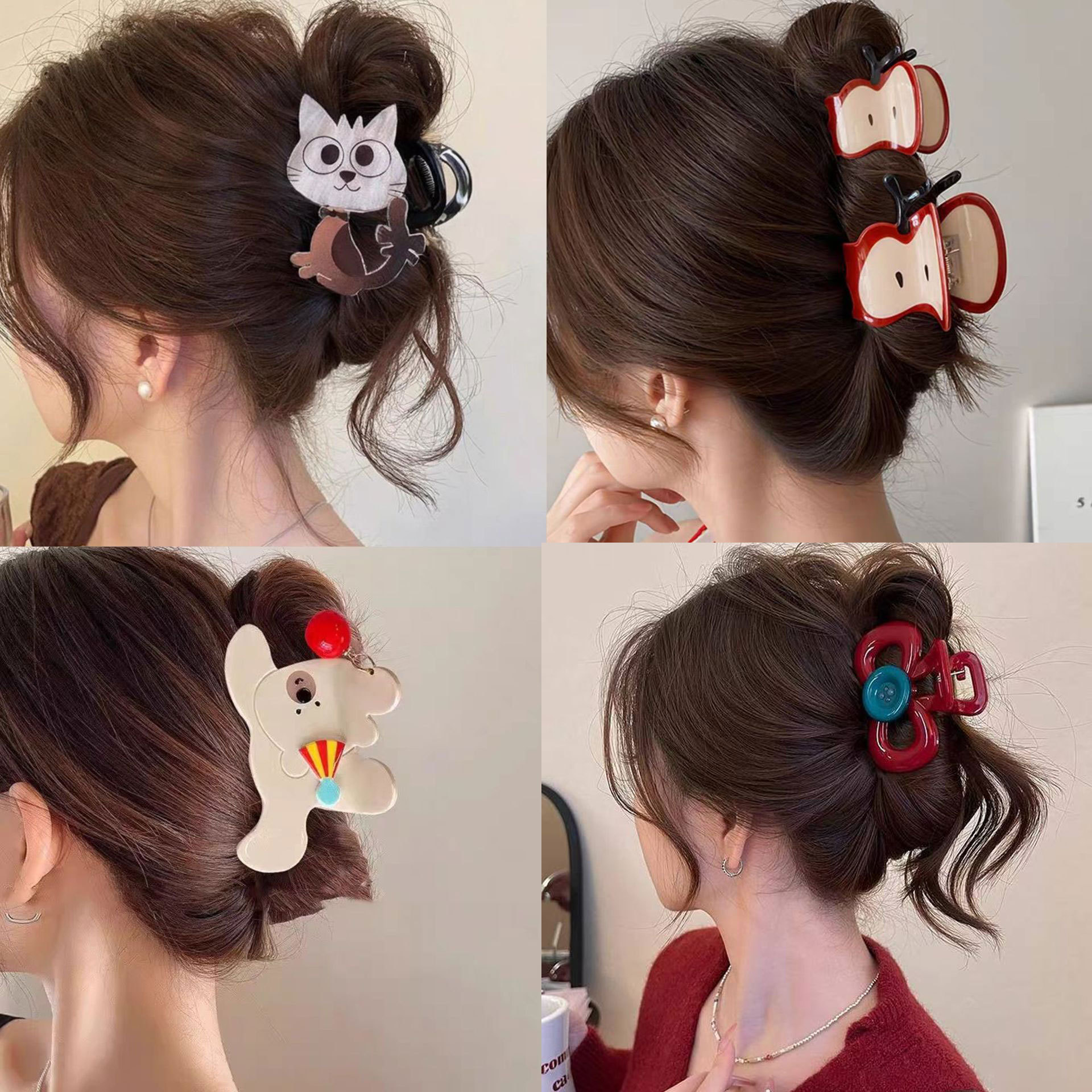 Korean white bear claw clip for women, high-end and exquisite semi-tied hair, acetate hair clip, shark clip hair clip, elegant hair accessory full figure