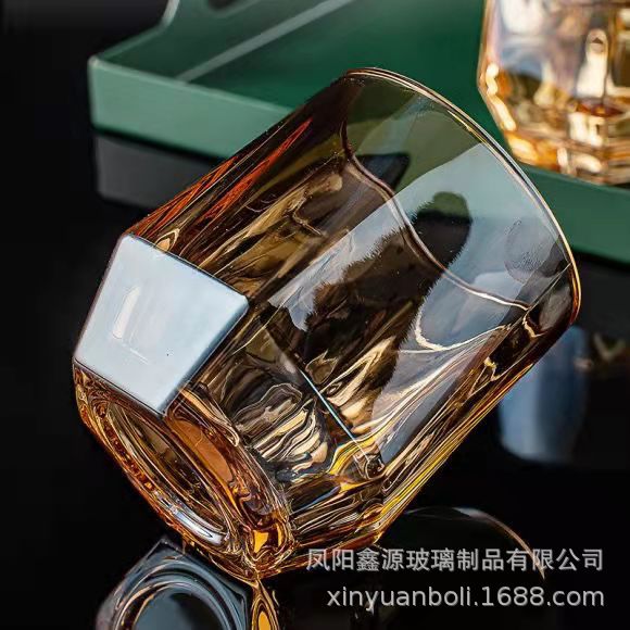 Glass cold water bottle set, household cups, ins style diamond-shaped personality hexagonal trendy transparent milk water cup Application Scenario
