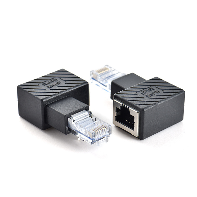 Network connector RJ45 adapter, 90-degree RJ45 connector, network straight-through head, network crystal head, left-bend adapter full figure