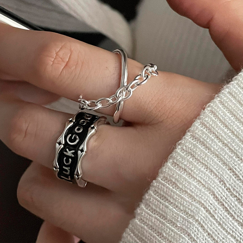 Korean English letter Luck ring, women's Instagram style, adjustable opening, niche design sense, 2022 new trend Specification drawing