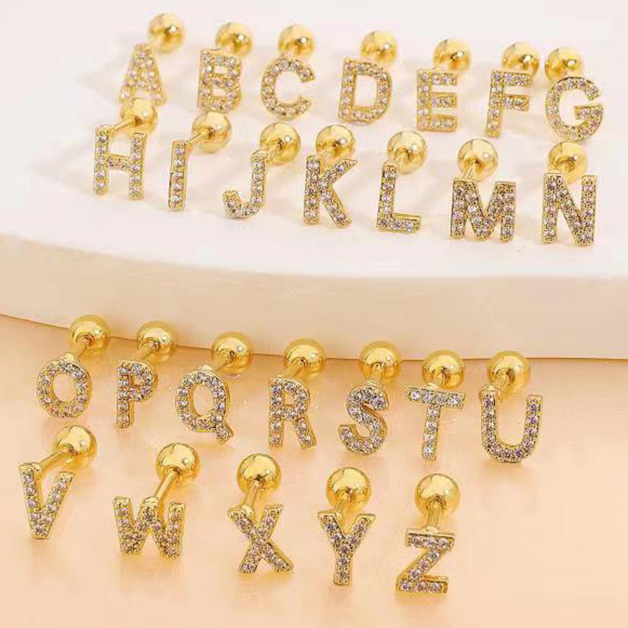 Cross-border European and American zircon 26-letter ear bone stud, retro and personalized alloy letter thread ear stud, ear puncture Application Scenario
