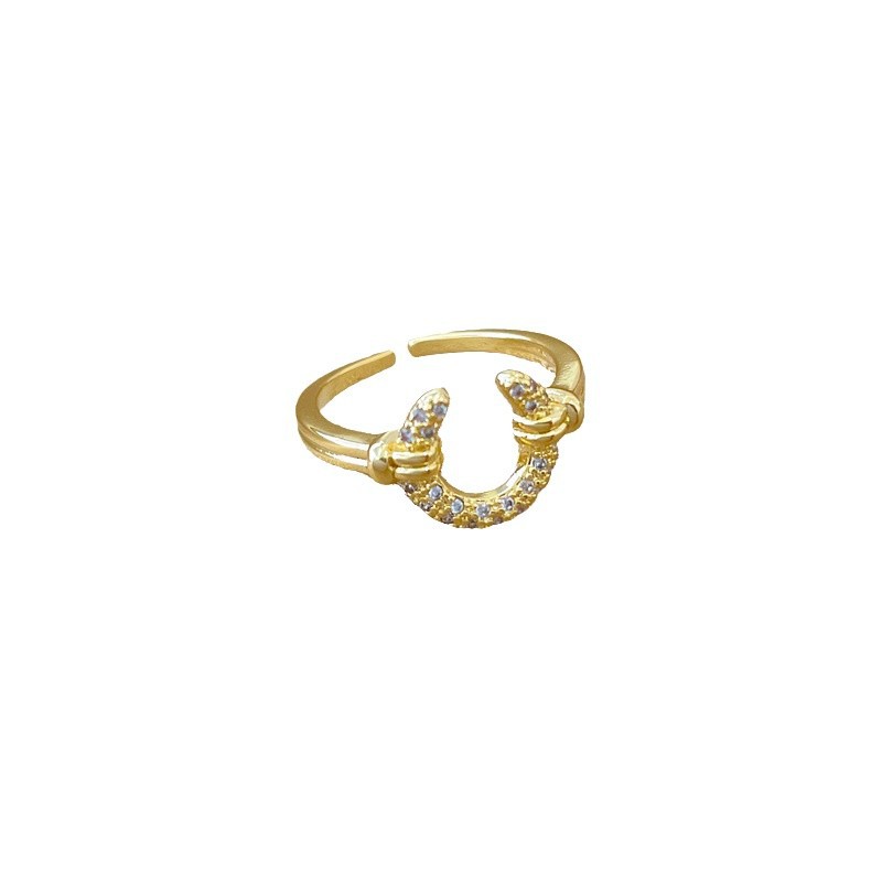 【 Real Gold 】 Crescent-shaped full diamond ring with adjustable opening, simple Japanese-style bracelet, couple rings Item Picture