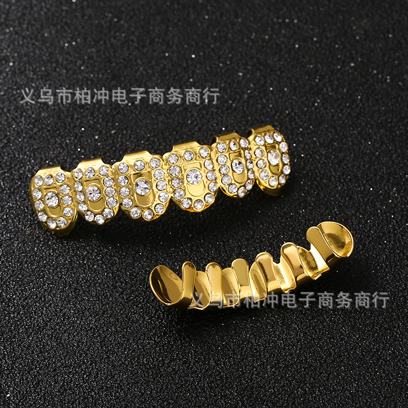Hip-hop bestseller bling teeth Gold-plated and diamond-encrusted Hip-hop men's and women's gold braces Electroplated hip-hop braces details Picture