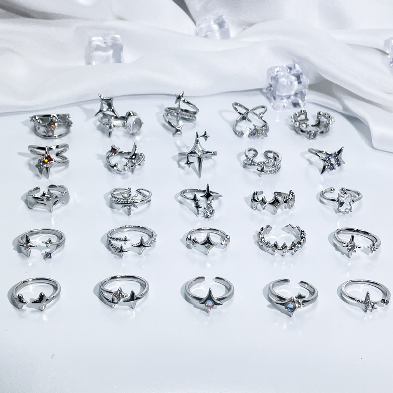 Simple and fashionable, irregular starlight design open ring, ins cold style, individual and high-end, elegant index finger ring details Picture