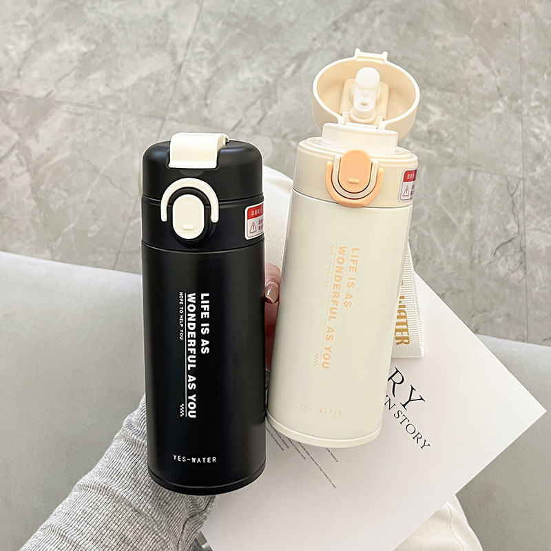 New fashionable letter print double-drinking straw insulated cup, stainless steel cup for high school girls with high school appearance level, one-piece consignment Specification drawing