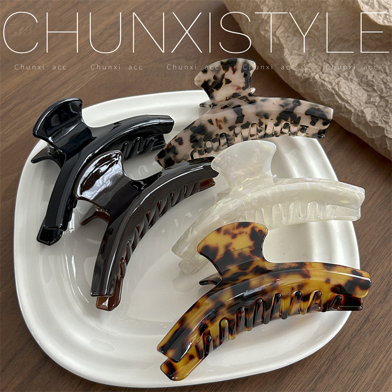 Acetic acid hair clips for women, large, high-end style, popular hairpin headwear, high-end French shark hair clips at the back of the head details Picture