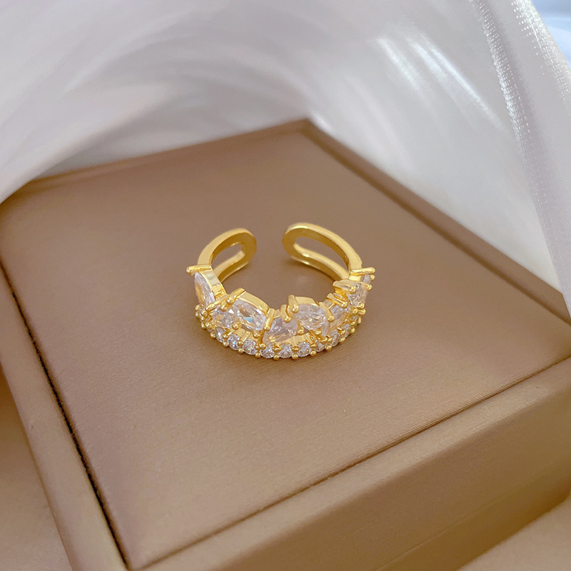 【 Real Gold 】 Water-drop-filled zirconium wedding ring, adjustable ring opening, simple jewelry, Japanese-style ring couple rings details Picture