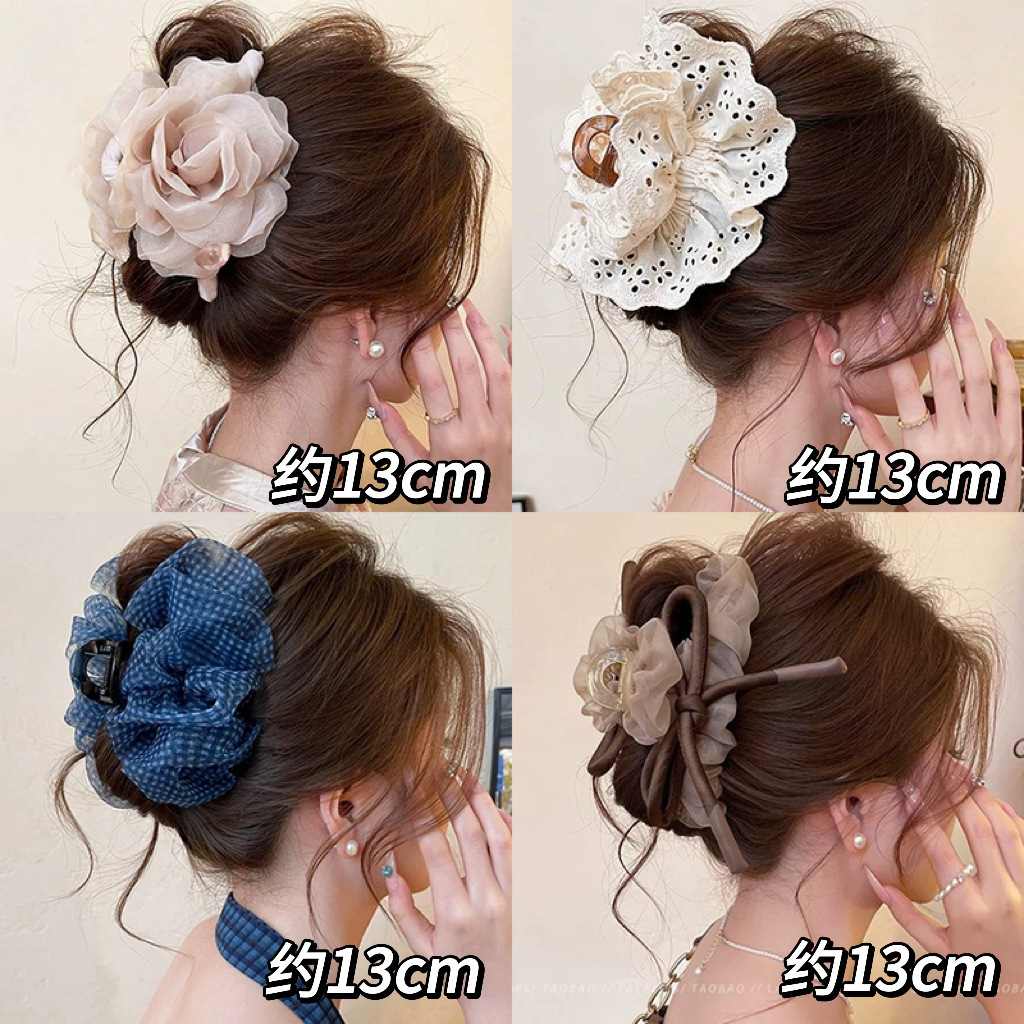 Gentle flower pearl hair clip for women 2025 new style, high-end and exquisite shark clip, back of the head updo hair clip Specification drawing