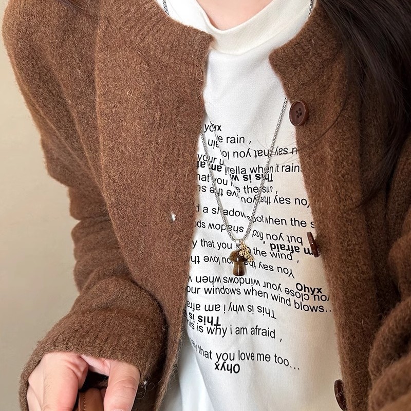 Spotted tiger's eye mushroom pendant necklace for women, no color fading, versatile, long collarbone chain, the same style as the trendy sweater chain Specification drawing