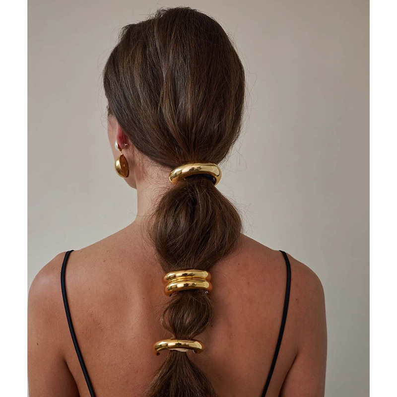 European and American cross-border personalized alloy circular elastic hair tie, versatile cold style hair accessory headwear, geometric ponytail hair tie full figure