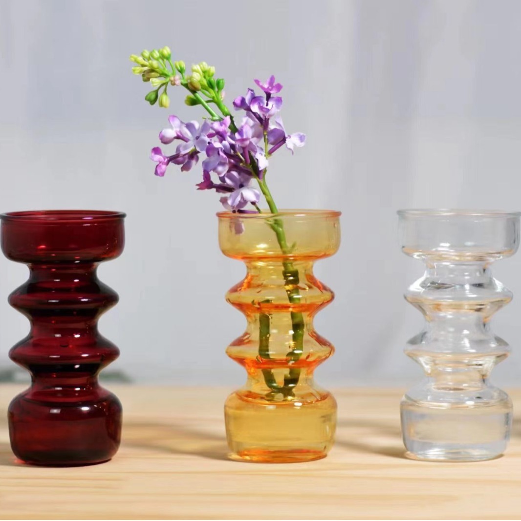 Ins-style small vase glass decoration, glass table decoration, dried flower bouquet, living room Chinese flower arrangement, retro vase full figure