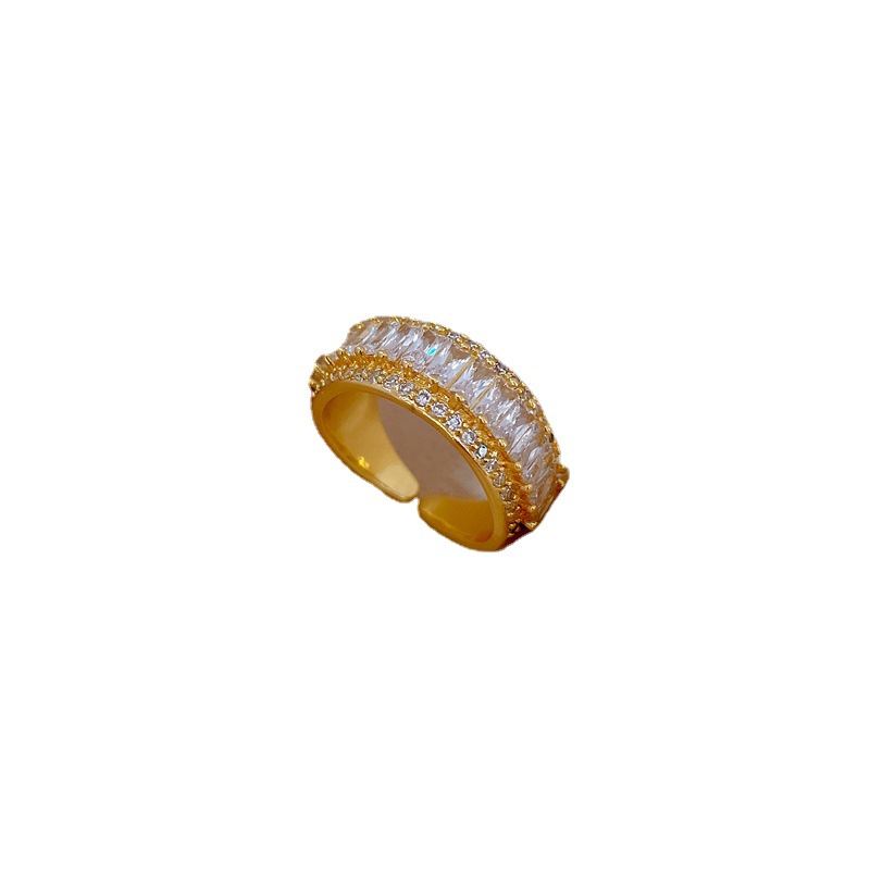 【 Real Gold 】 Letter micro-inlaid ring for women, adjustable opening ring accessory, the same style of Douyin as the popular online accessory Item Picture