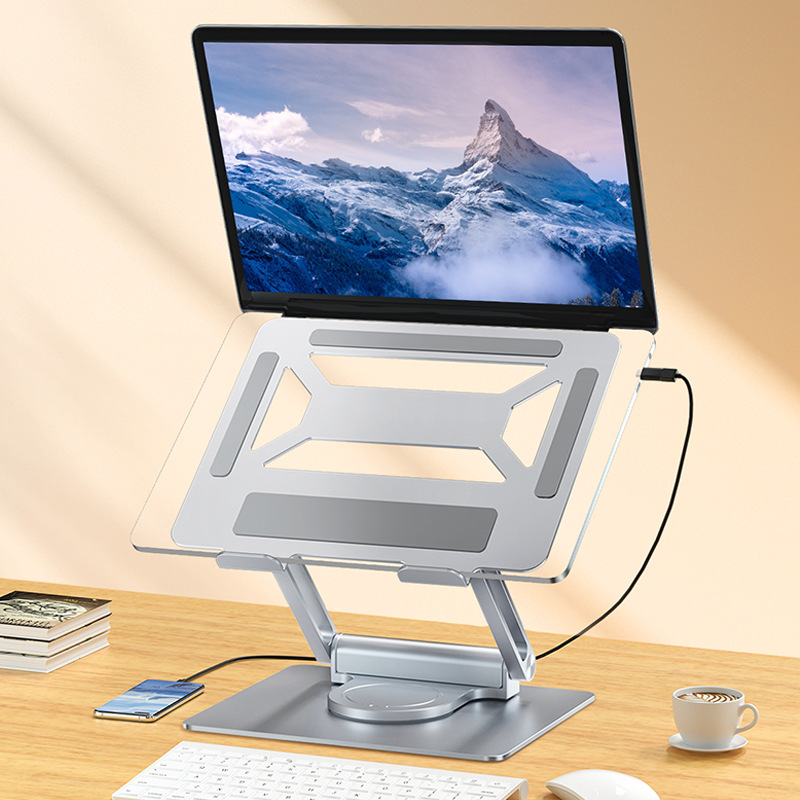 Cross-border metal laptop stand 360-degree rotating folding heat dissipation vertical desktop height-increasing tablet stand details Picture