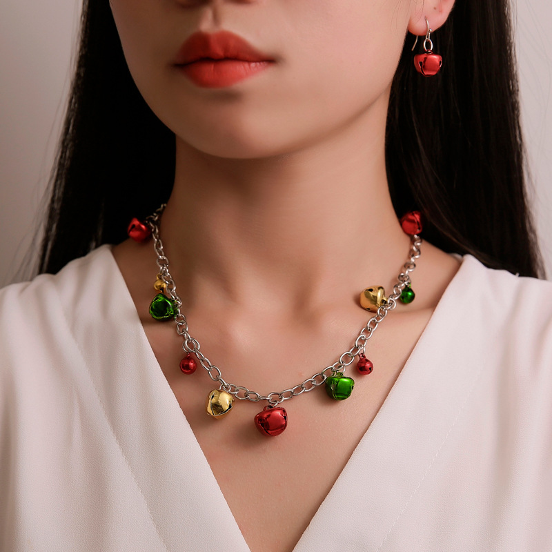 New cross-border Christmas necklace set, jewelry, colorful bell bracelet, earrings, Christmas accessories for women from Europe and America details Picture