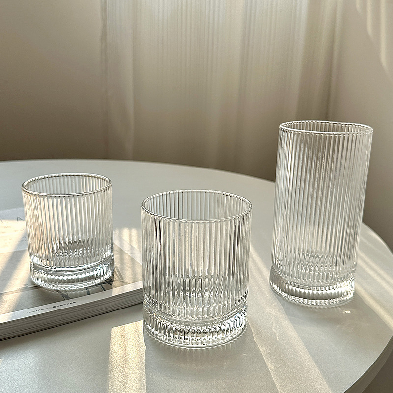 European-style vertical striped glass cups, simple and ins-style household milk water cups, whisky glasses, foreign wine glasses and beer glasses full figure