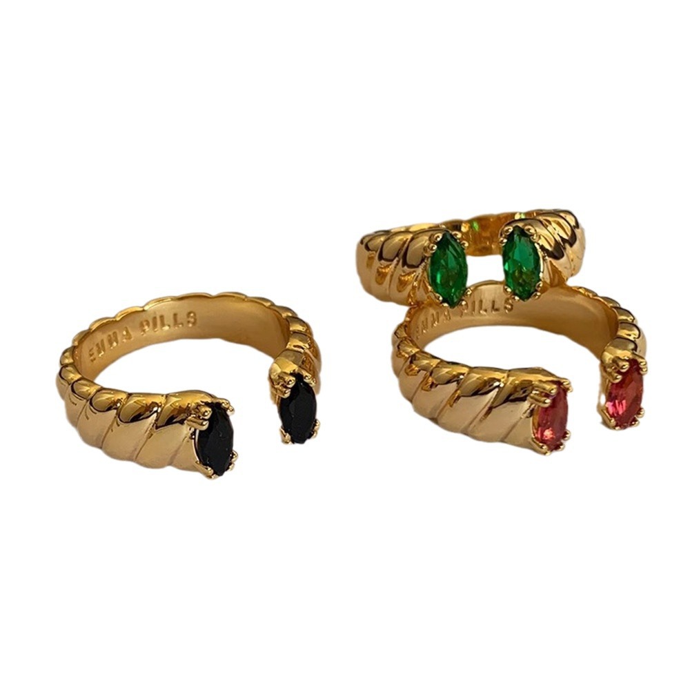 Vintage colored gemstone vintage open ring, women's gold adjustable, niche design, fashionable and elegant ring bracelet Item Picture
