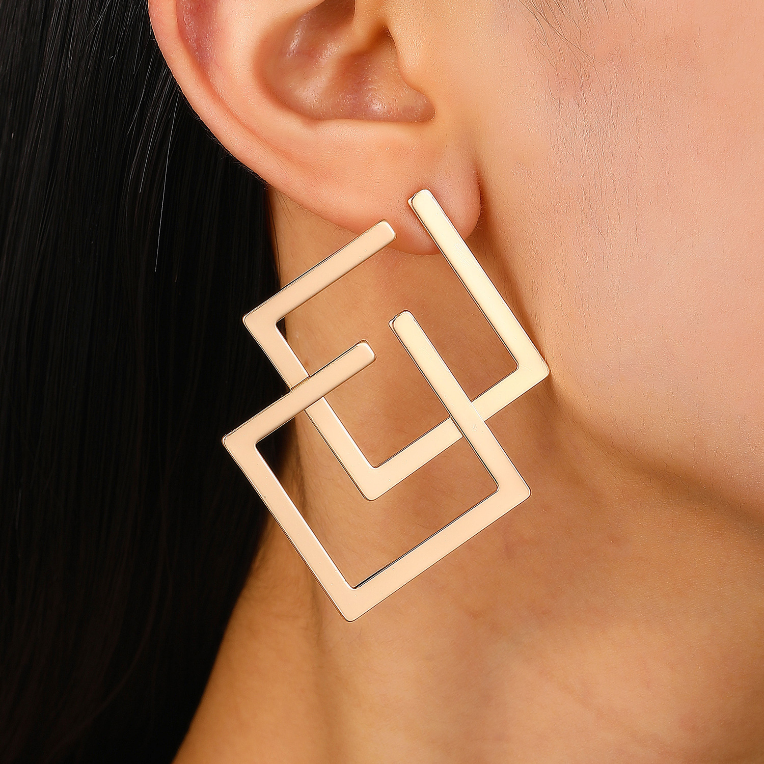 European and American niche design, high-end and versatile square stud earrings, irregular geometric earrings, cross-border women's accessories wholesale details Picture