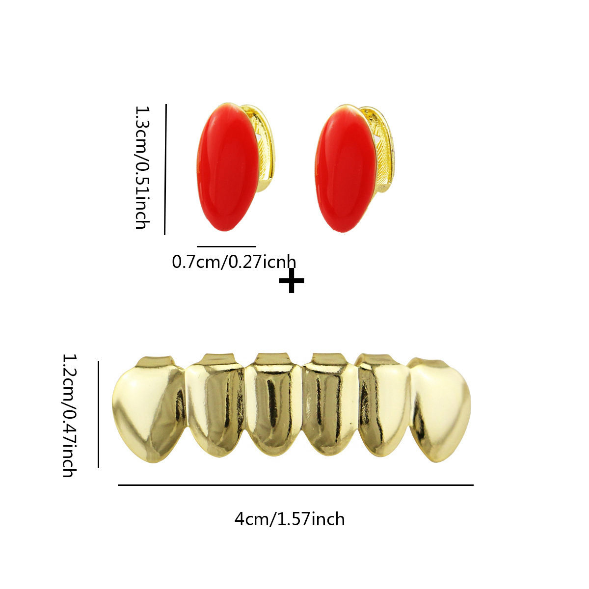 Single 18K gold-plated color red oil-dripping hip-hop braces Grills male and female vampire sharp teeth cross-border trade details Picture