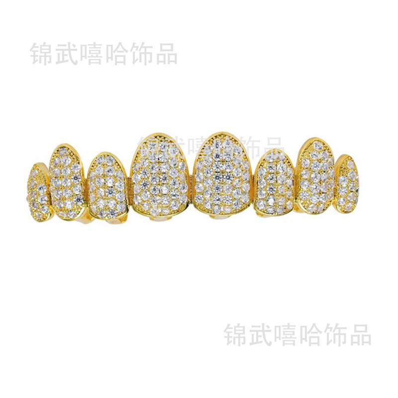 Cross-border bestseller irregular eight-toothed hip-hop braces, micro-inlay zircon teeth, Halloween vampire costume exaggerated teeth decoration Specification drawing