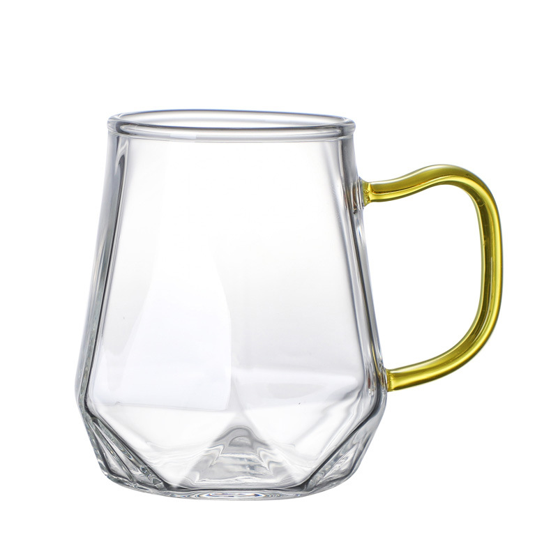 Customized high borosilicate heat-resistant household personal water cup, creative modern light luxury diamond-colored handle cup Item Picture