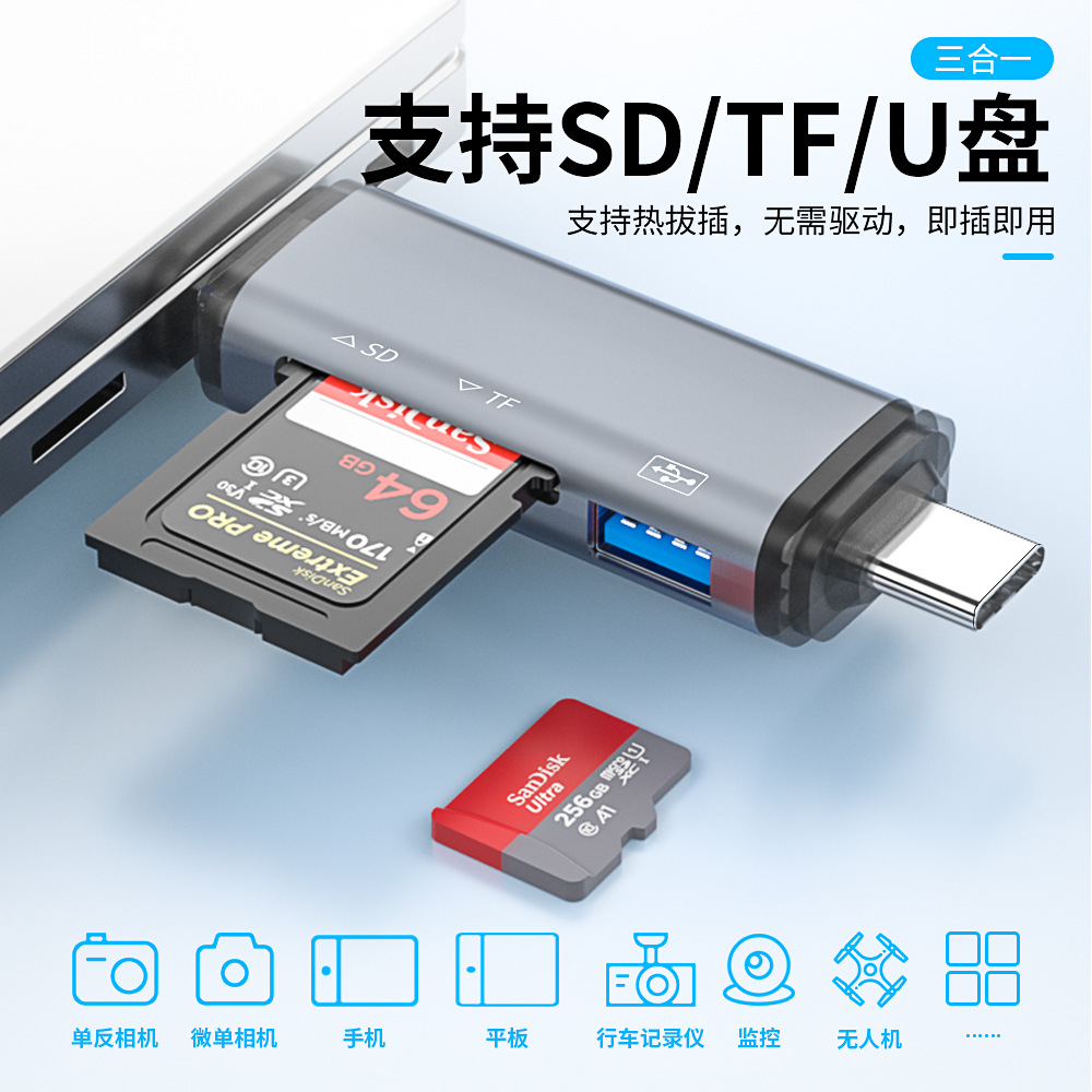 Six-in-one multi-functional card reader Type-c Android phone OTG card reader sd/tf memory card 3.0 USB flash drive Application Scenario