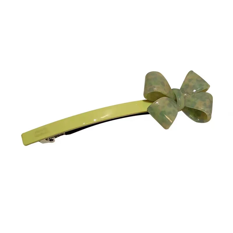 Korean style acetic acid bow hair clip, women's back head updo one-line clip, popular 2023 new spring clip Item Picture