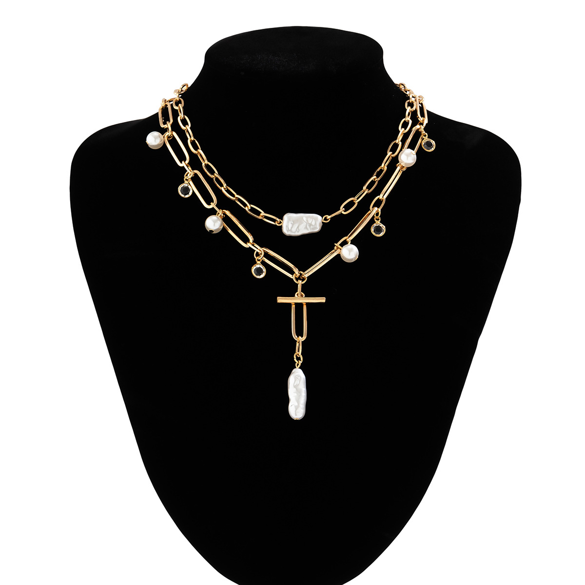 European and American cross-border jewelry, retro imitation pearl chain, versatile beaded necklace, Baroque niche stacked neck chain Item Picture