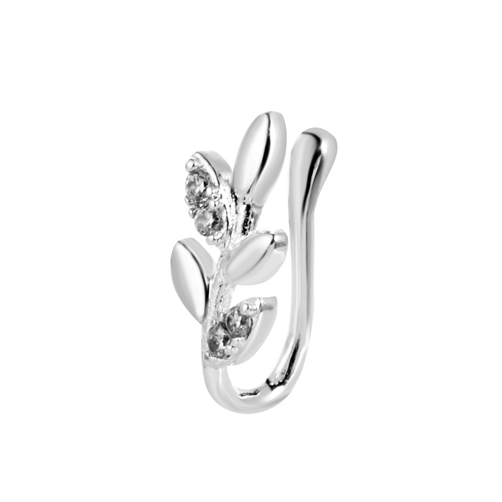 A new type of popular zircon nose ring metal U-shaped leaf heart-shaped nose nail and nose accessory for export in Europe and America, featuring a simple and piercing design Item Picture