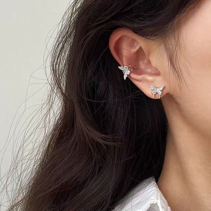 The 2025 new style micro-inlaid zircon fairy forest butterfly pattern stud earrings are simple and compact, featuring stud earrings and stud clips full figure