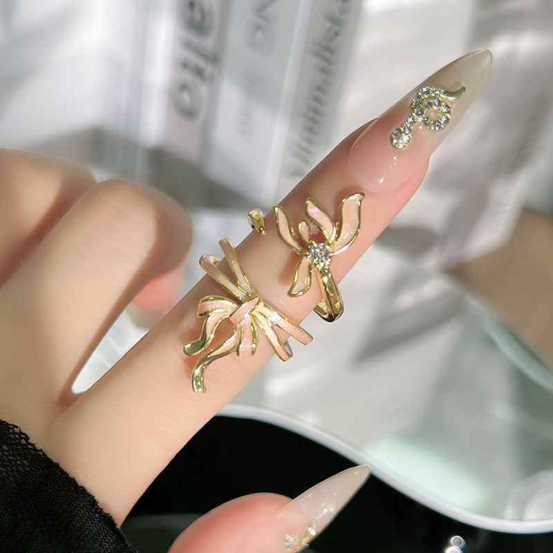 Sweet and retro pink three-dimensional iris bow, exquisite and high-end ring, women's ins light luxury fashion ring Specification drawing