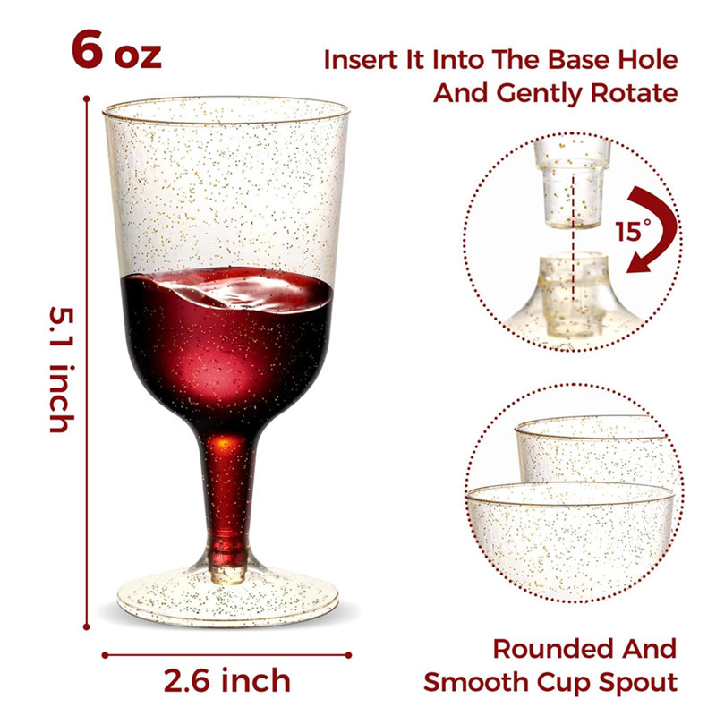 Wholesale of cross-border disposable red wine glasses, wedding party highball glasses, dessert cocktail glasses, plastic gold powder champagne glasses details Picture