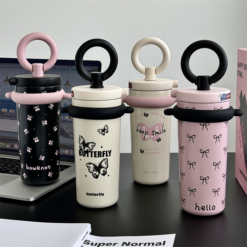 New fashionable handle, large-capacity straw coffee cup, office high appearance level stainless steel insulated cup manufacturer wholesale Specification drawing