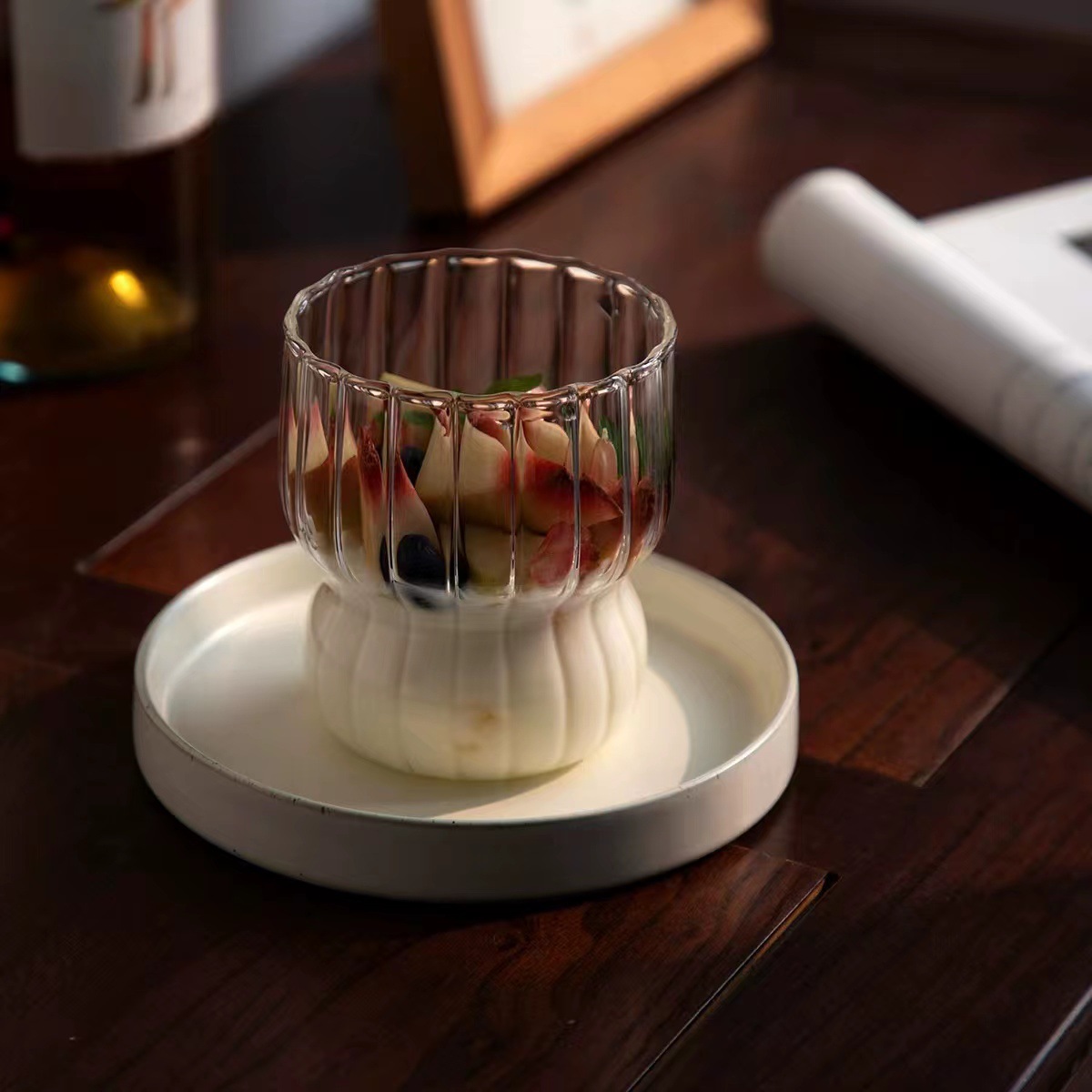 Vertical striped water cup, glass cup, breakfast cup, high borosilicate high-temperature resistant water cup, milk cup, children's breakfast cup details Picture