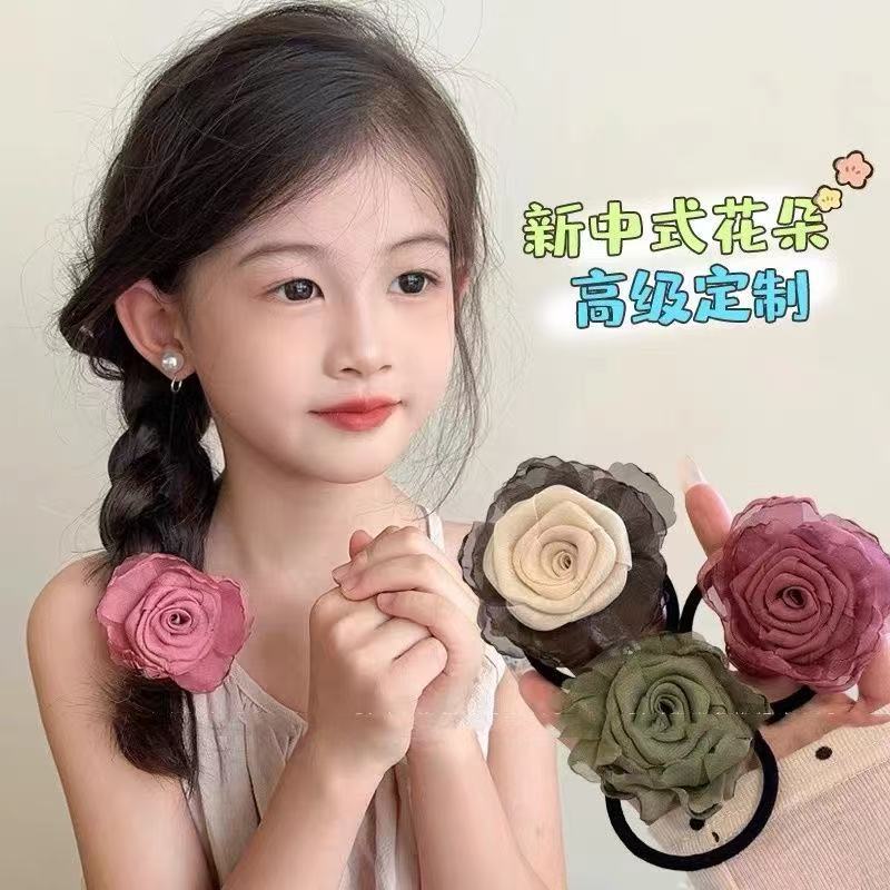 Romantic dry rose flower hair tie, high-end style, new feminine fashion, leather band hair tie, hair accessory full figure