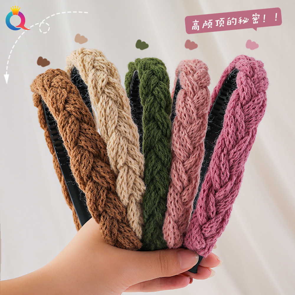 Qiyue Cross-border Autumn and Winter thick wool hair Band, Korean fashion retro braided hair band, hair hole accessories for women full figure