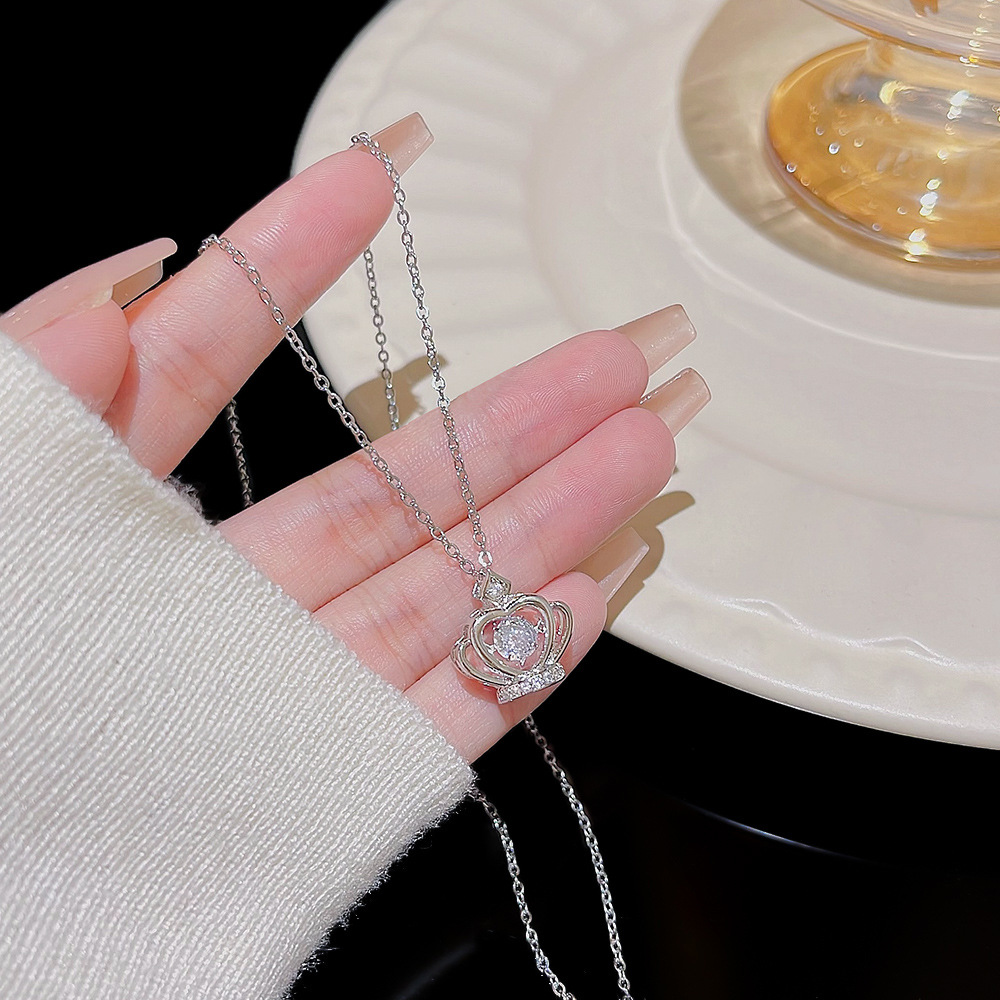Crown Necklace, Women's Beating Heart Pendant, 2025 new style, elegant neckchain, light luxury, niche collarbone chain, fashionable accessory Specification drawing