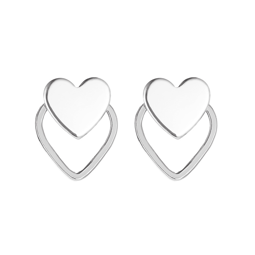New European and American style earrings, simple double-layer heart-shaped stud earrings, cold style heart-shaped earrings, personalized and versatile cross-border earrings Item Picture