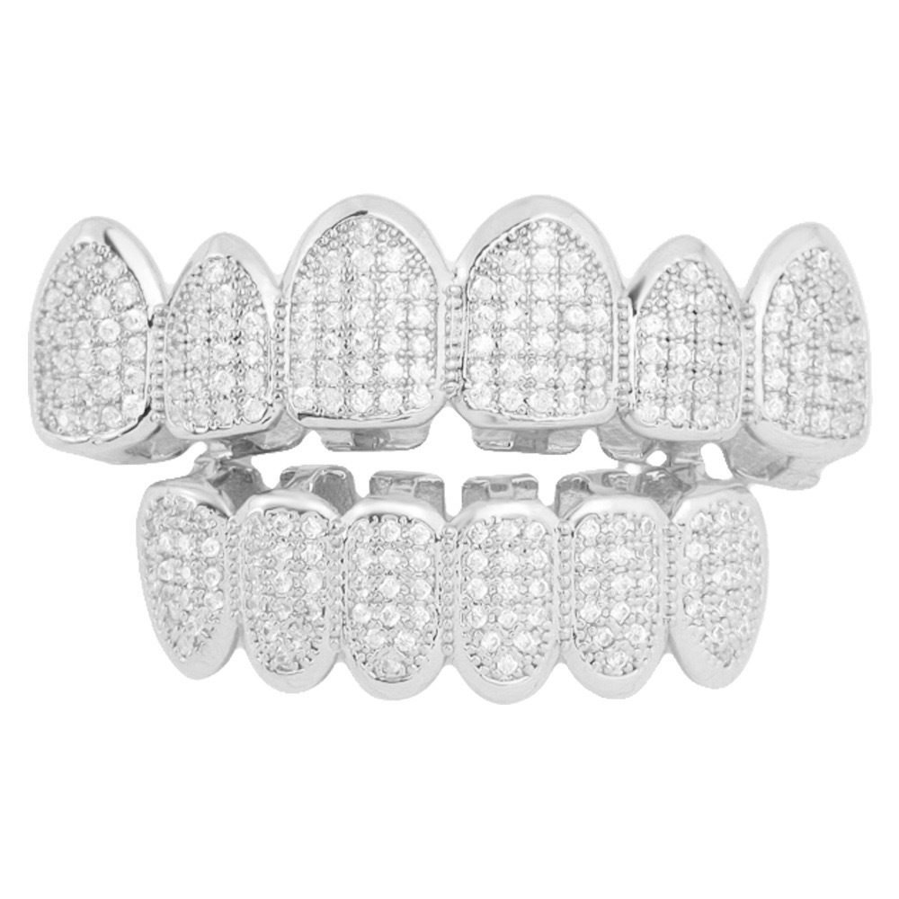 TEMU's full zirconium-plated real gold zircon braces are selling well. Wholesale of the Halloween bestseller vampire sharp teeth hip-hop braces Item Picture