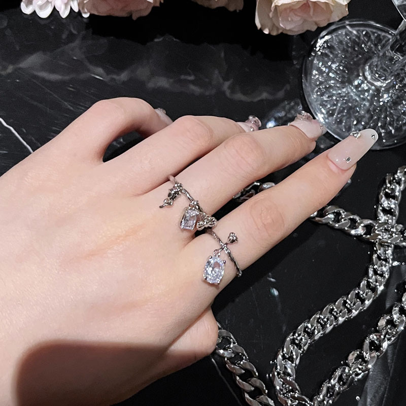 French gentle and exquisite rose bow open ring women's pendant, a niche Instagram cold and elegant quality ring details Picture